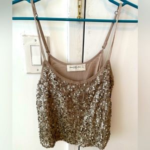 Abercrombie Gold Brown Sequin Crop Tank
